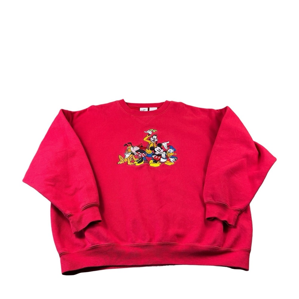 The Disney Store Red Heavily Embroidered Crewneck Sweater Cotton Blend Size XL
